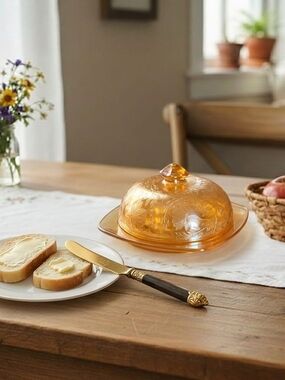 Vintage Federal Glass Coronation Amber Butter Dish